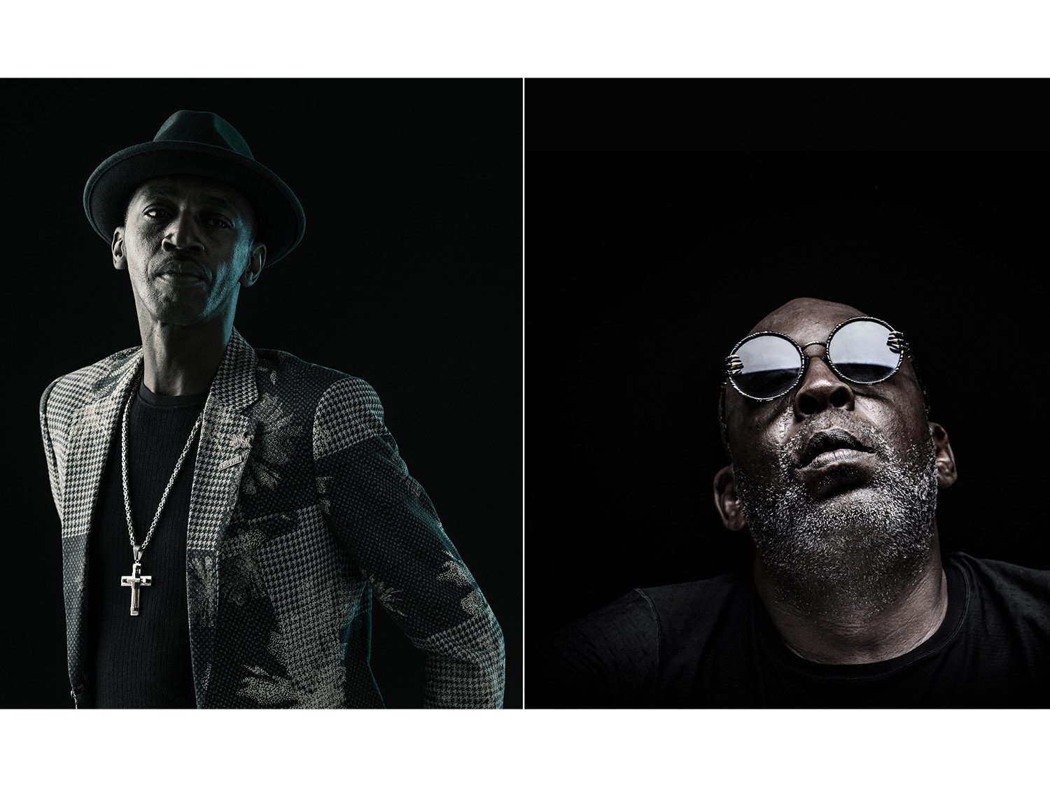 Portrait photography on black background of drum & bass Dj Jumpin Jack Frost & MC Skimpy by Colin Hawkins