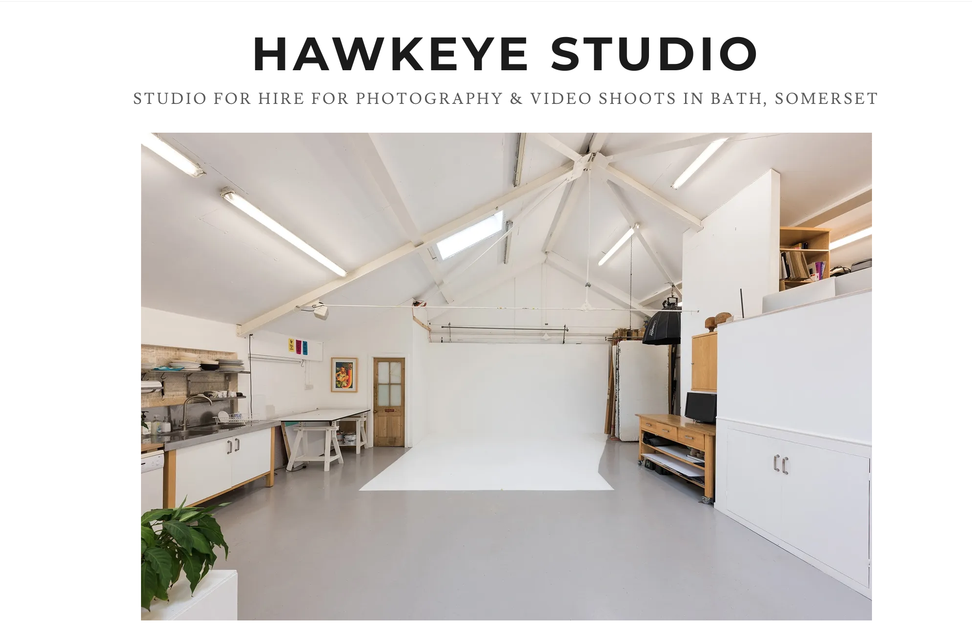 Screen shot of new Hawkeye Studio Website home page showing studio