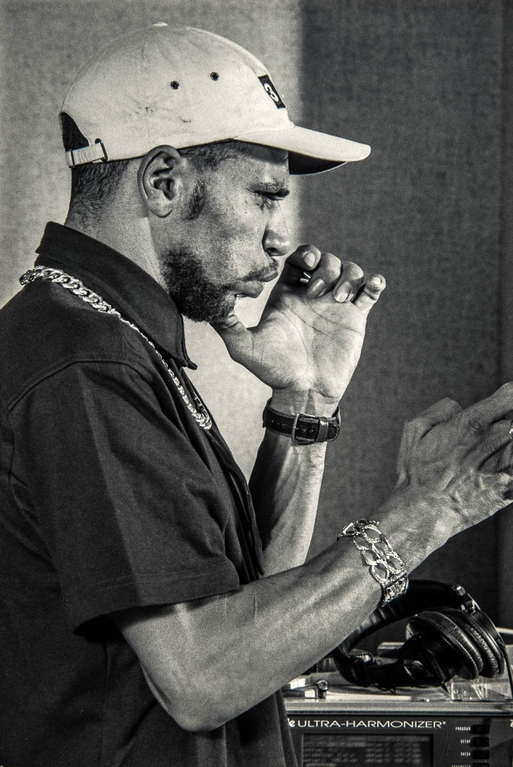 Goldie in the Moving Shadow studio during the early Metalheadz years