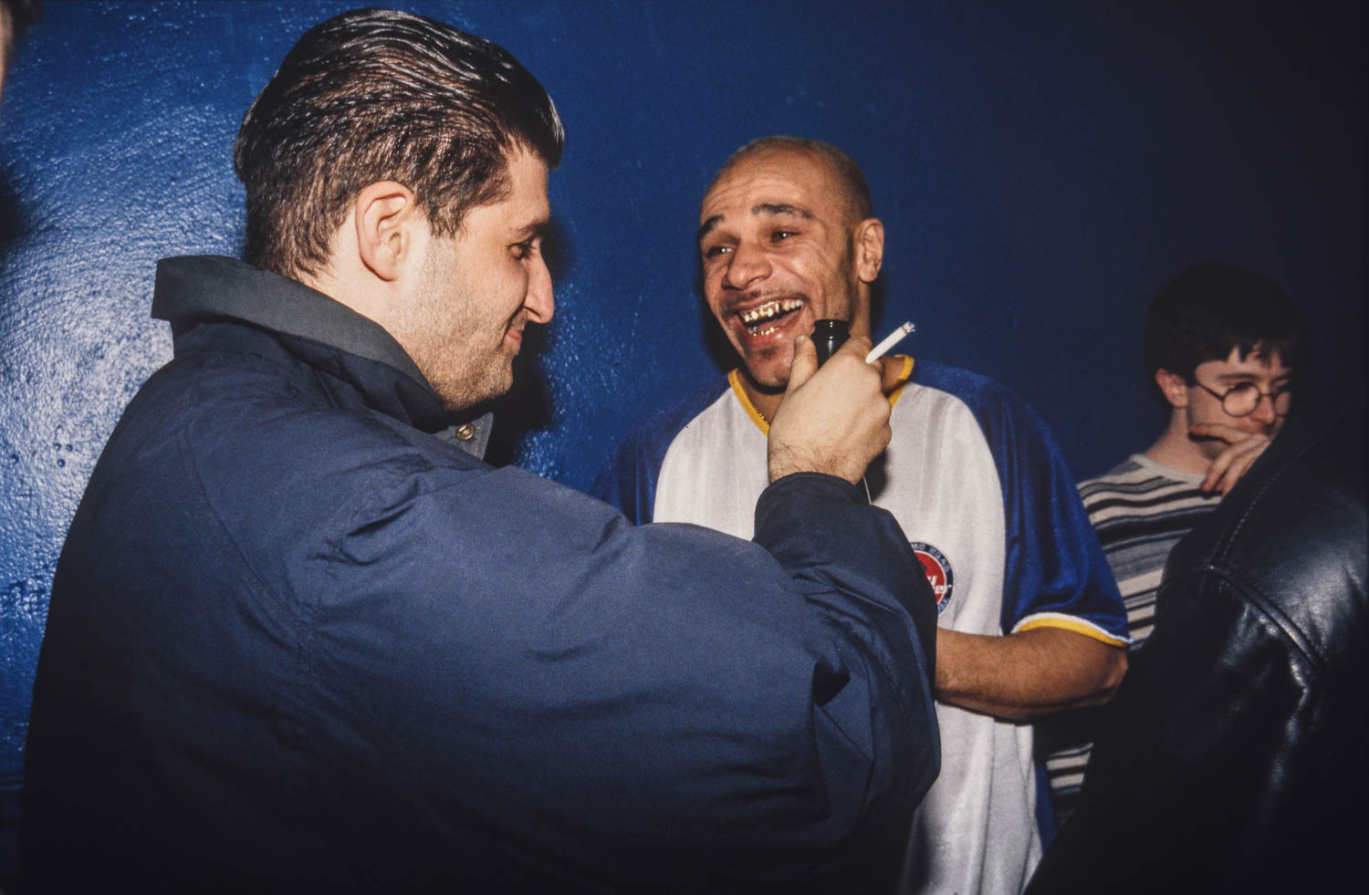 Goldie and Peshay celebrating at a Drum and Bass club in the 1990's